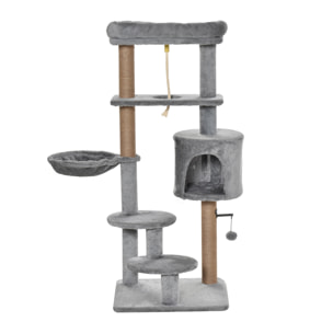 Árbol Rascador para Gatos Altura 120 cm Torre de Gatos con Plataformas Cueva Hamaca Postes de Yute Cuerda Divertida Bola Colgante 48x48x120 cm Gris