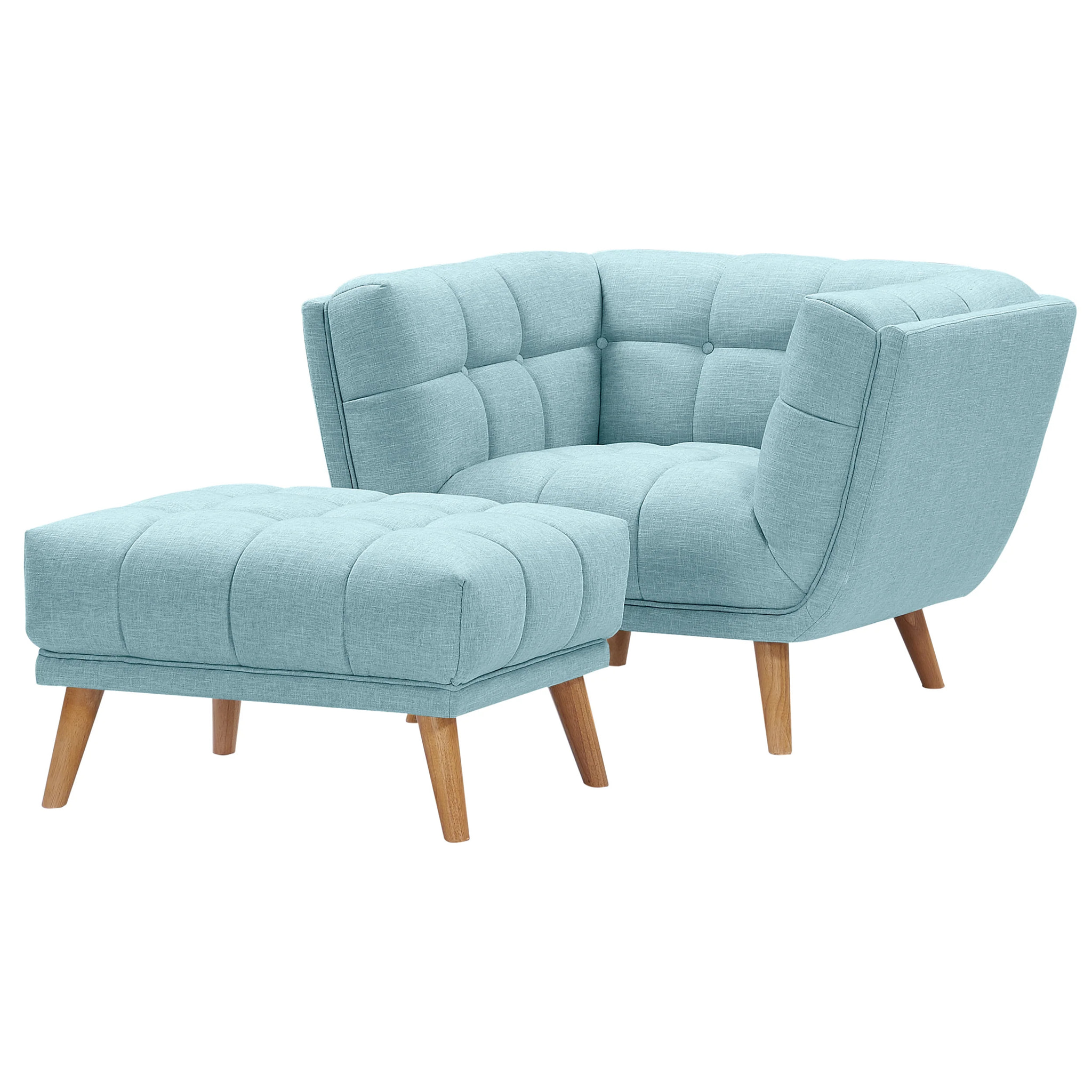 Fauteuil capitonné en tissu bleu clair - Carmen