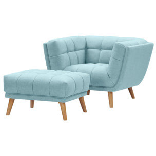 Fauteuil capitonné en tissu bleu clair - Carmen
