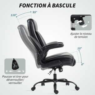 Chaise de bureau manager design réglable accoudoirs relevables acier synthétique noir