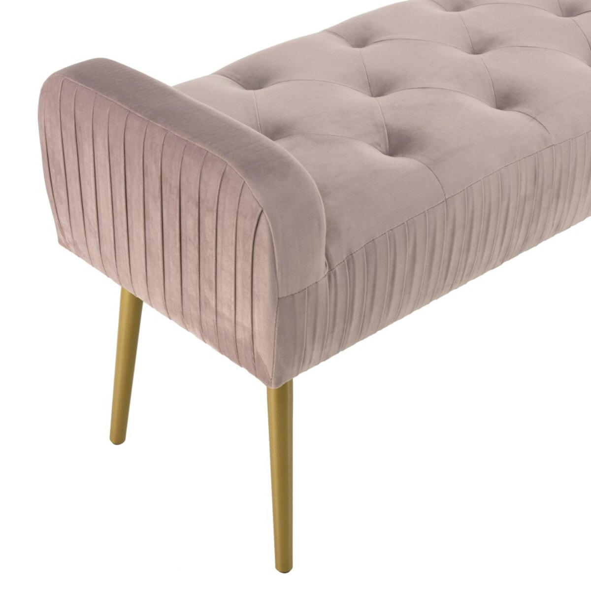 AGATHE - Banc de lit velours rose poudré pieds métal doré