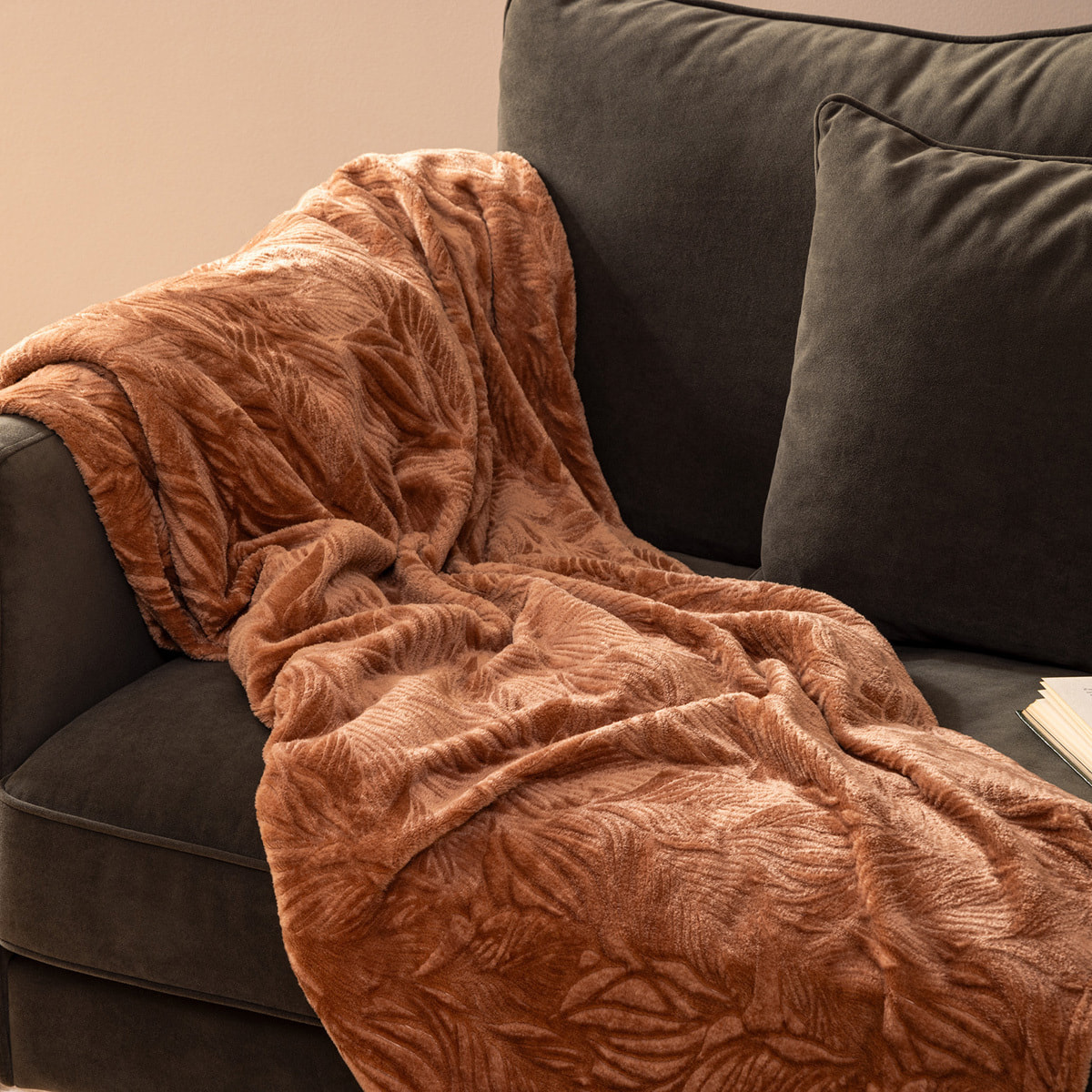 Plaid flanelle Roy terracotta 180x230cm