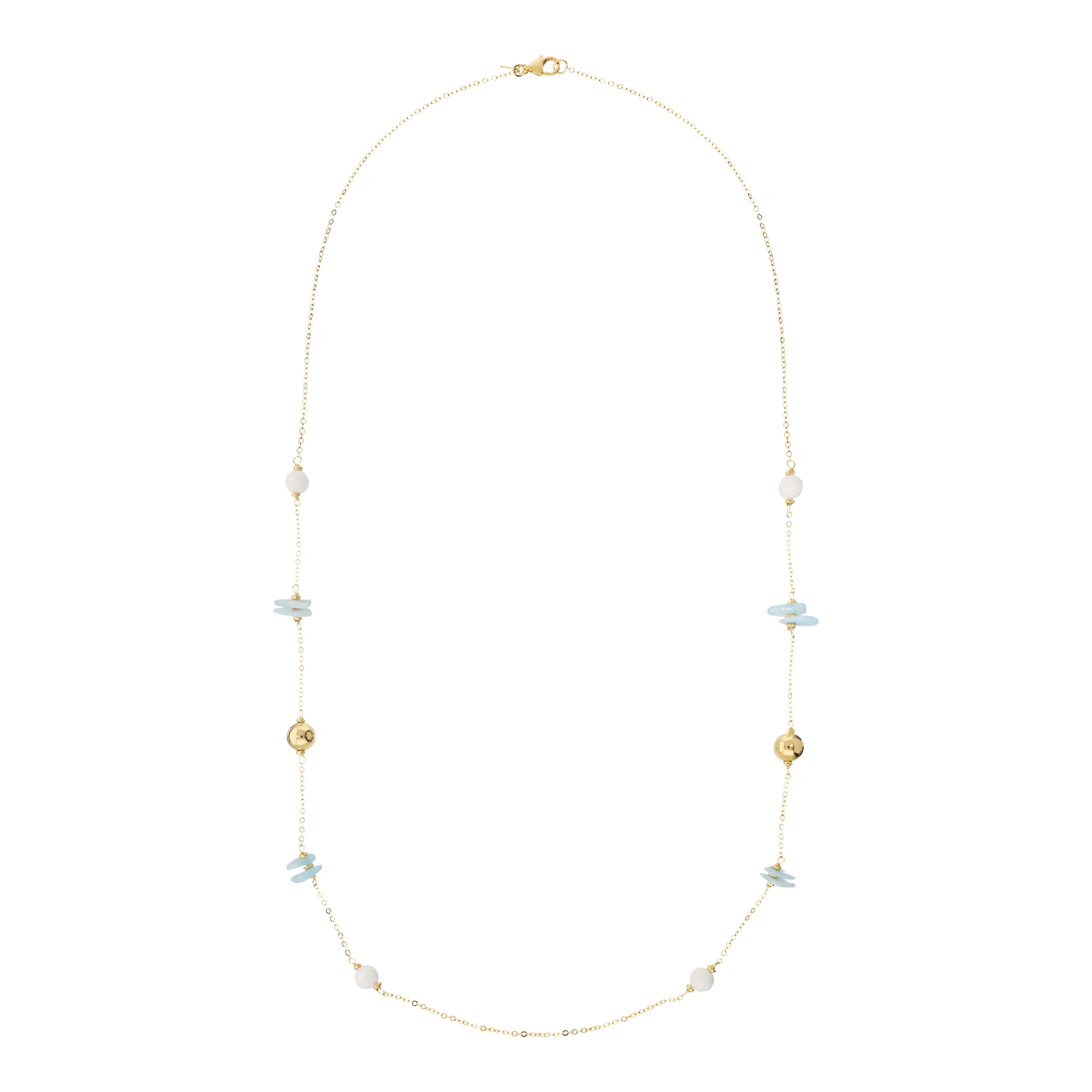 Collana Lunga Catena Forzatina Golden con Bead Lucide e Pietre Naturali di Berillo e Agata