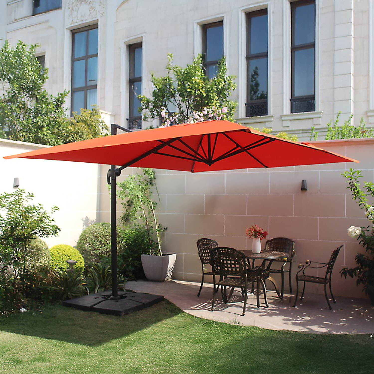 Ensemble parasol terracotta 3x4m et 4 dalles à lester NAVIA