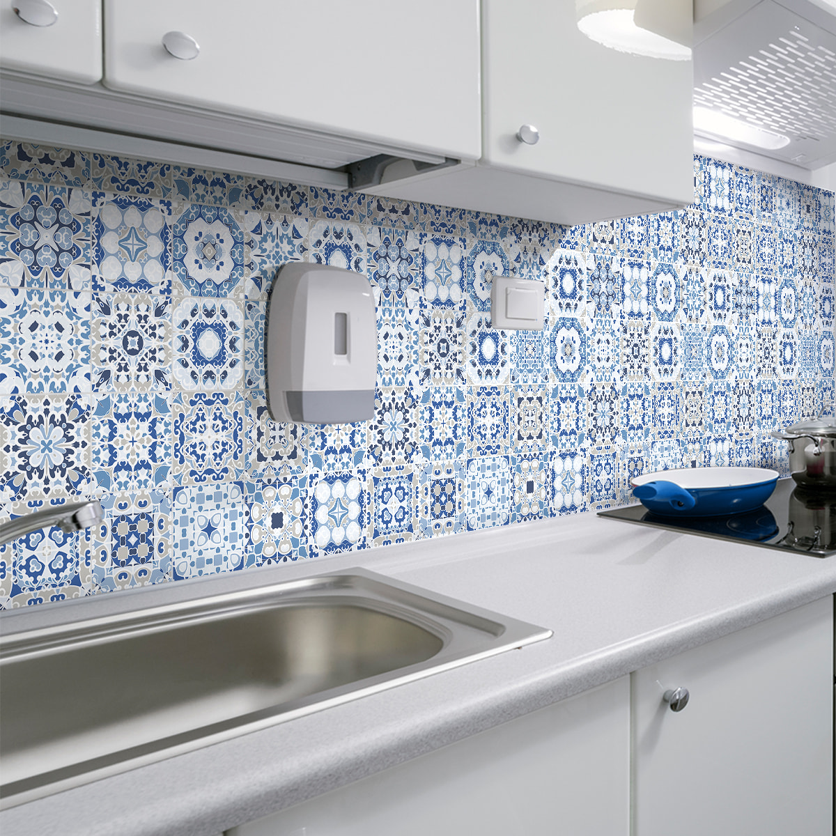 Stickers muraux - Sticker Mural Carrelage adhésif Cuisine Salle de Bain - 30 STICKERS CARREAUX DE CIMENT AZULEJOS PIANIO