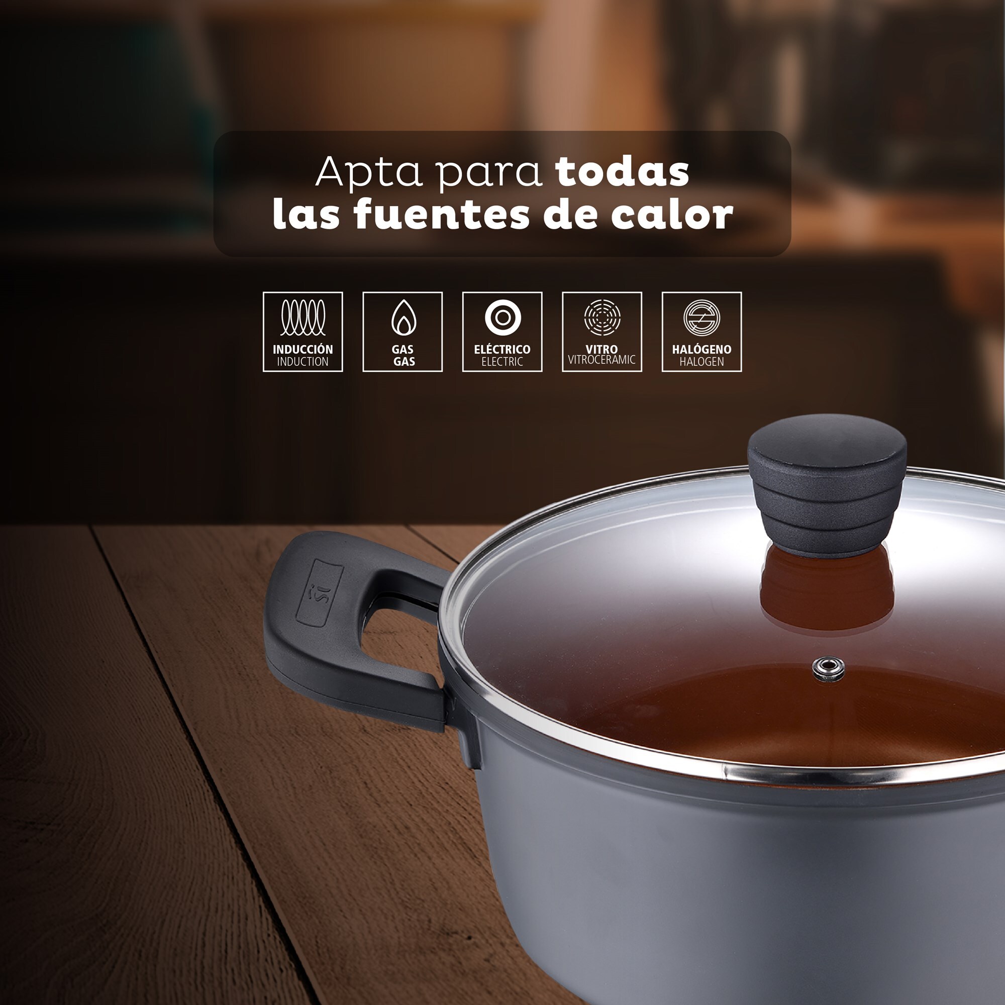 Cacerola 24 x 11,5 cm con tapa san ignacio bronze de aluminio fundido apta para induccion