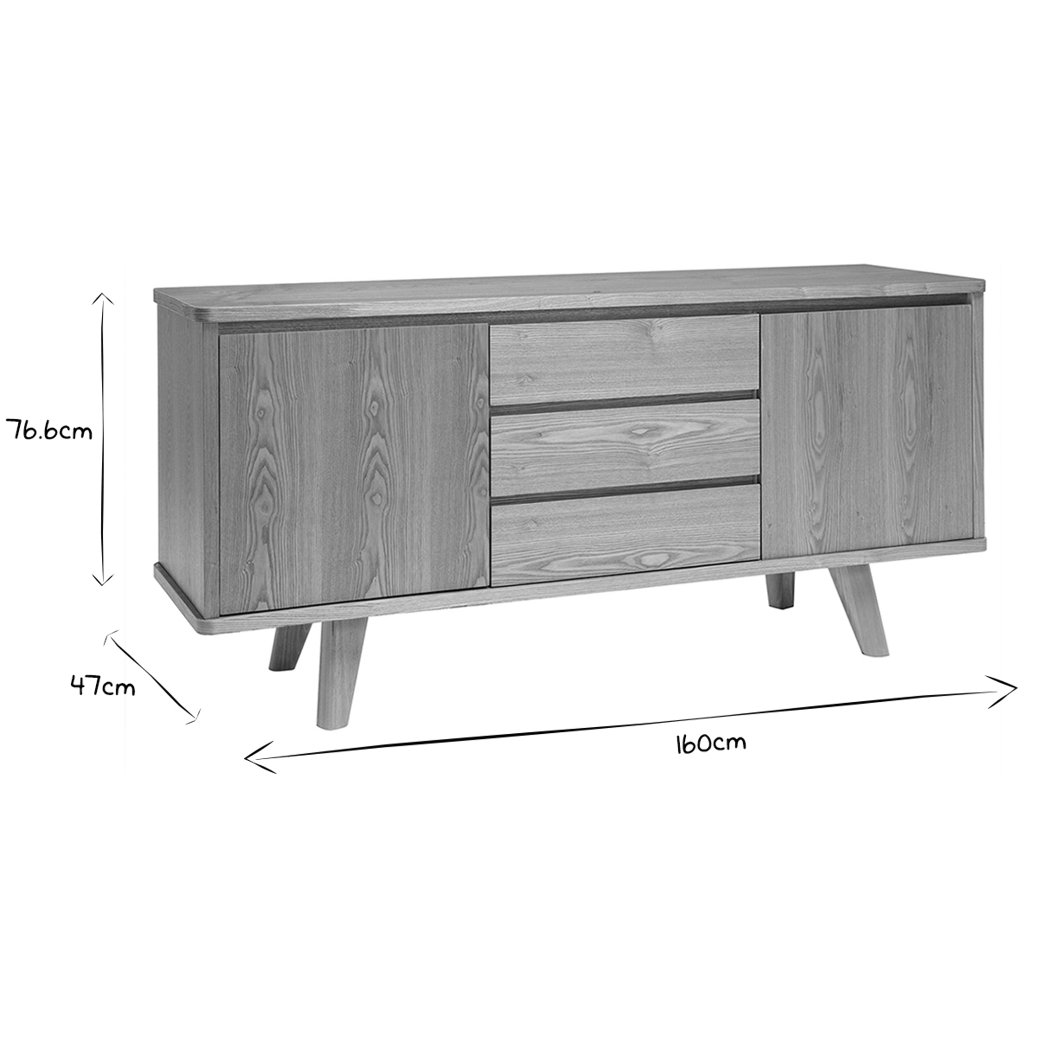 Buffet scandinave en bois clair frêne 2 portes 3 tiroirs L160 cm FIFTIES