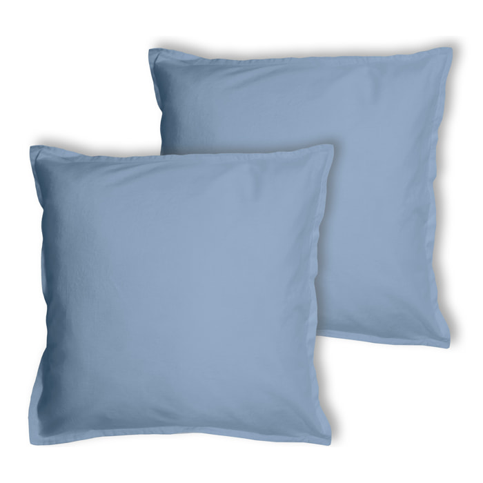 Set de 2 taies d'oreiller unies à volant, COTON LAVÉ