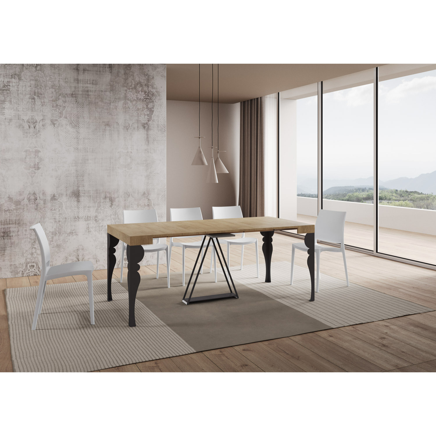 Console extensible 90x40/300 cm Riza chêne nature cadre anthracite