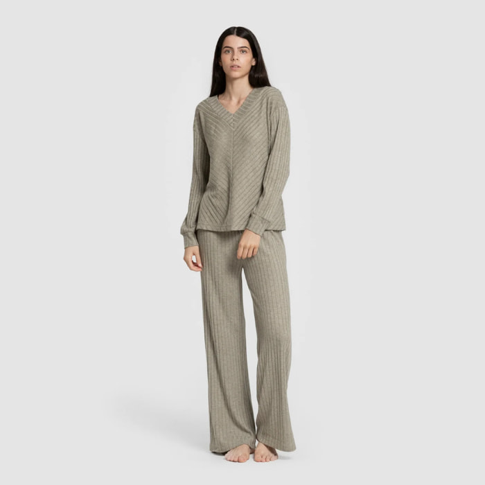 Pantalón largo polyamide canalé mujer
