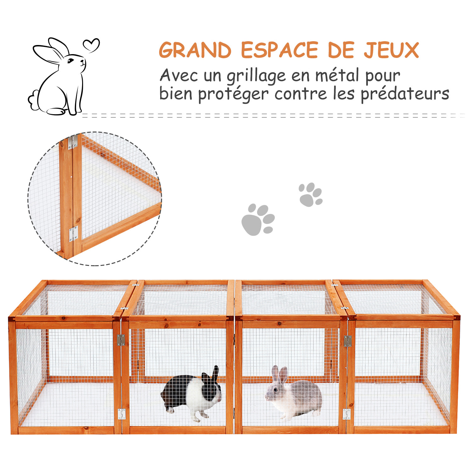 Clapier cage à lapins extérieur intérieur 2 portes supérieures 181L x 100l x 48H cm bois massif pin