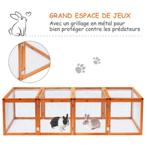 Clapier cage à lapins extérieur intérieur 2 portes supérieures 181L x 100l x 48H cm bois massif pin