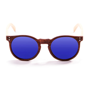 Gafas de sol OCEAN LIZARD WOOD - De brazo de bambú con montura marrón mate / Revo azul