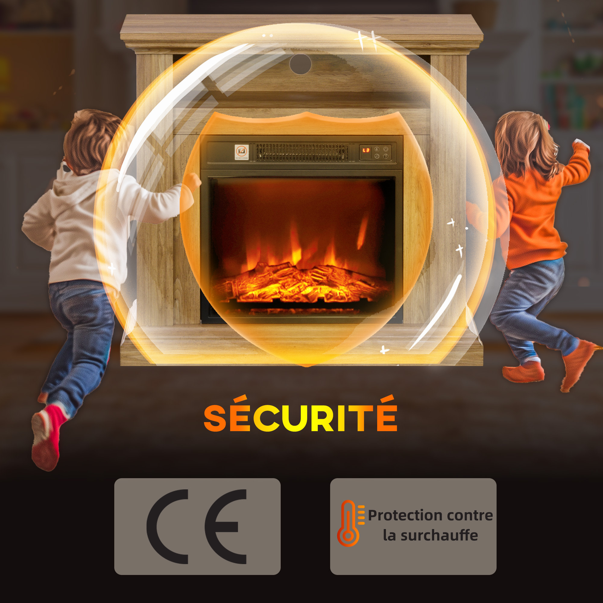 Cheminée électrique style montagnard aspect bois - niche, télécommande, timer - max. 1800W