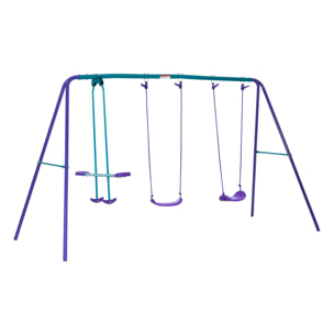Balançoire 3 agrès portique avec 2 balançoires et face à face dim. 2,8L x 1,4l x 1,78H m métal époxy anticorrosion PE bleu lavande