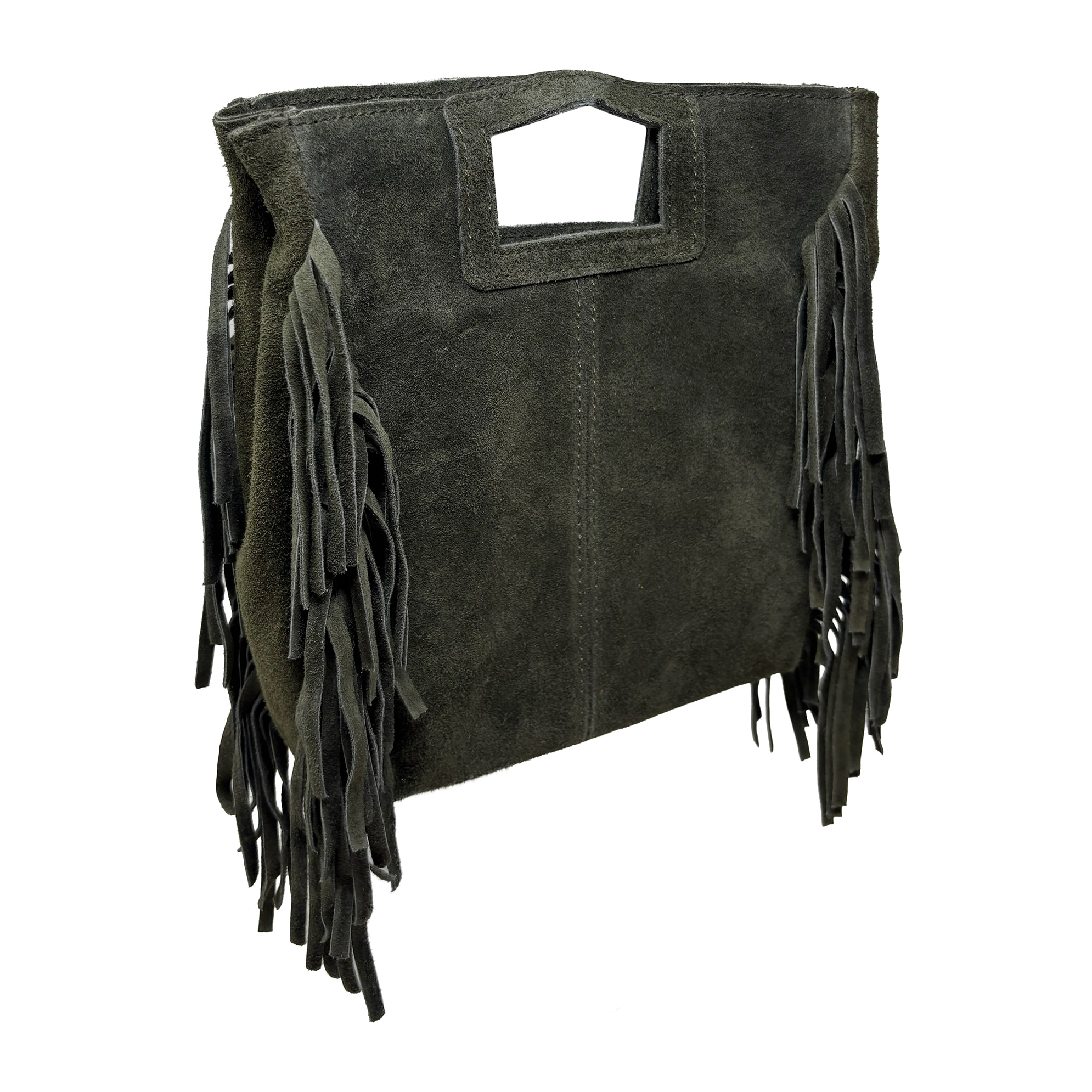 Borsa a Mano in Vera Pelle Scamosciata con Frange Made in Italy