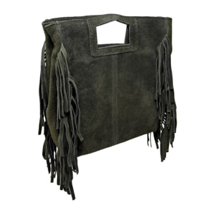 Borsa a Mano in Vera Pelle Scamosciata con Frange Made in Italy