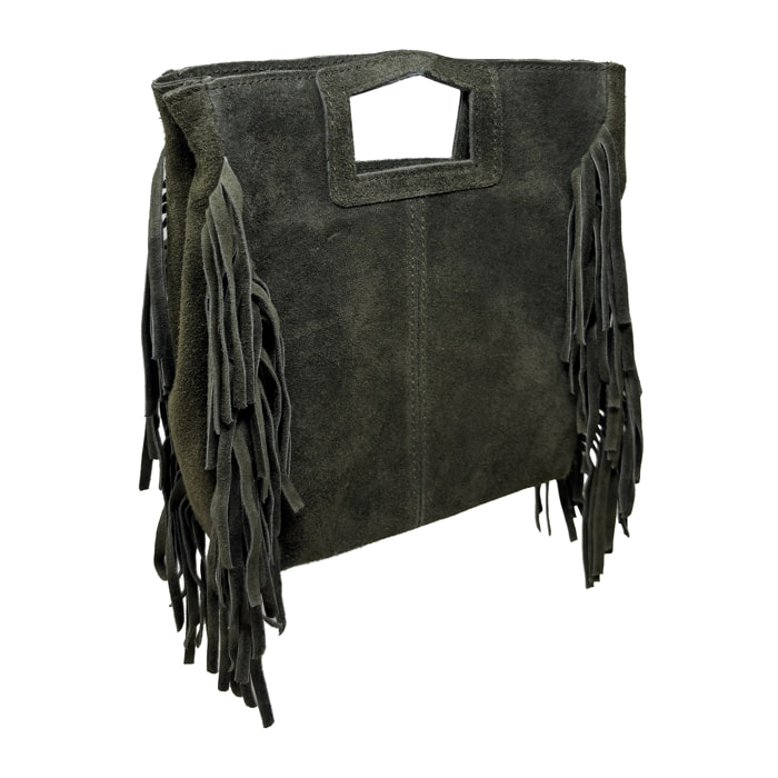 Borsa a Mano in Vera Pelle Scamosciata con Frange Made in Italy