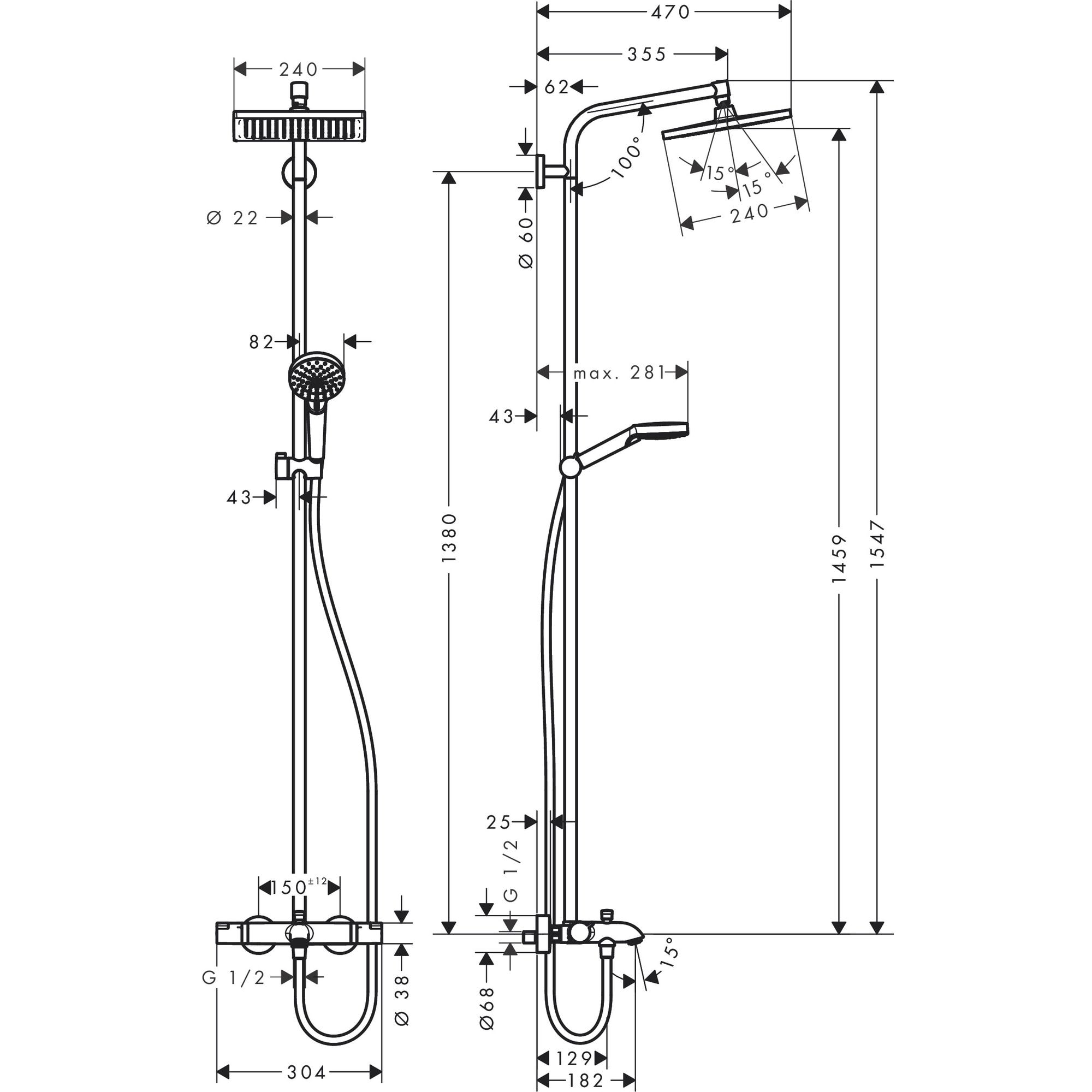 Colonne de douche 240 1 jet avec mitigeur baignoire chromé Crometta E