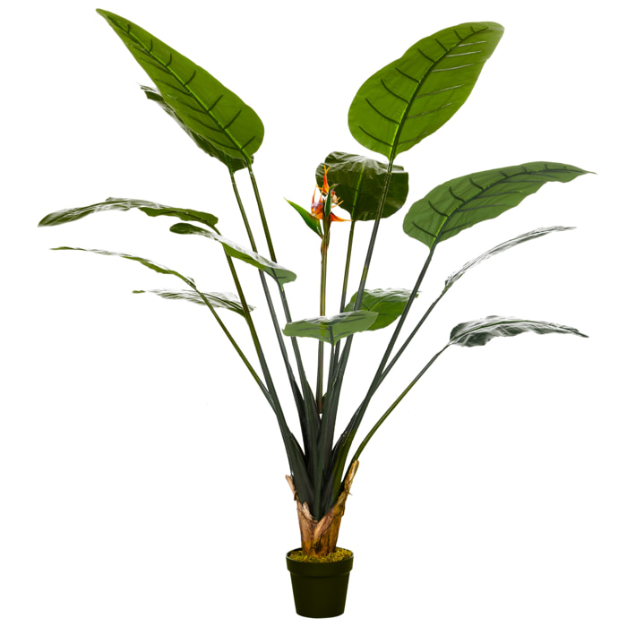 Plante artificielle Strelitzia H. 180 cm branches lichen feuilles fleurs grand réalisme pot inclus