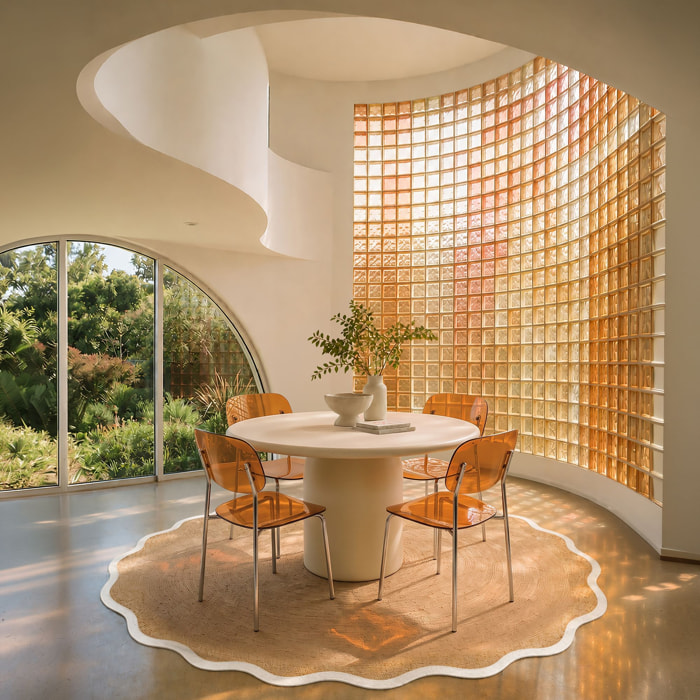 Ensemble table ronde 120cm et 4 chaises en résine acrylique ambre GLAM