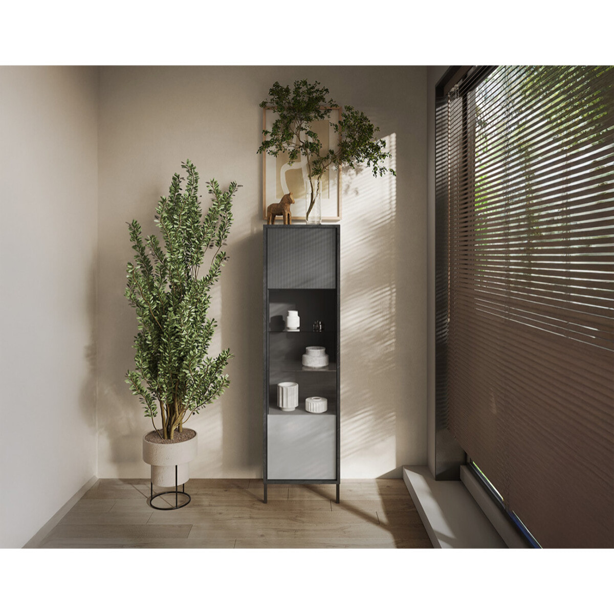 Jules - vitrine - 1 porte - 55x203 cm - Gris