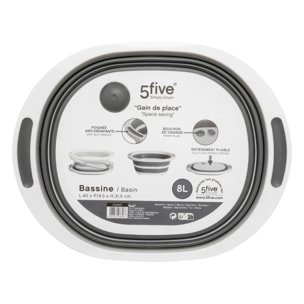 Bassine "Retractable" 8L avec bouchon de vidange gris et blanc