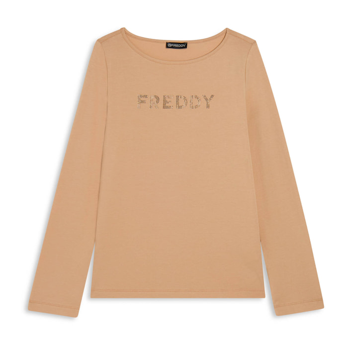 T-shirt a maniche lunghe in jersey con logo FREDDY in strass