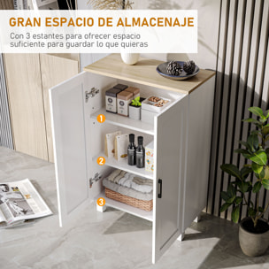 Armario de Salón Moderno Armario de Almacenaje con 2 Puertas Estante Ajustable y Base Elevada para Cocina Comedor Pasillo Dormitorio Dispositivo Antivuelco 60x30x90 cm Blanco