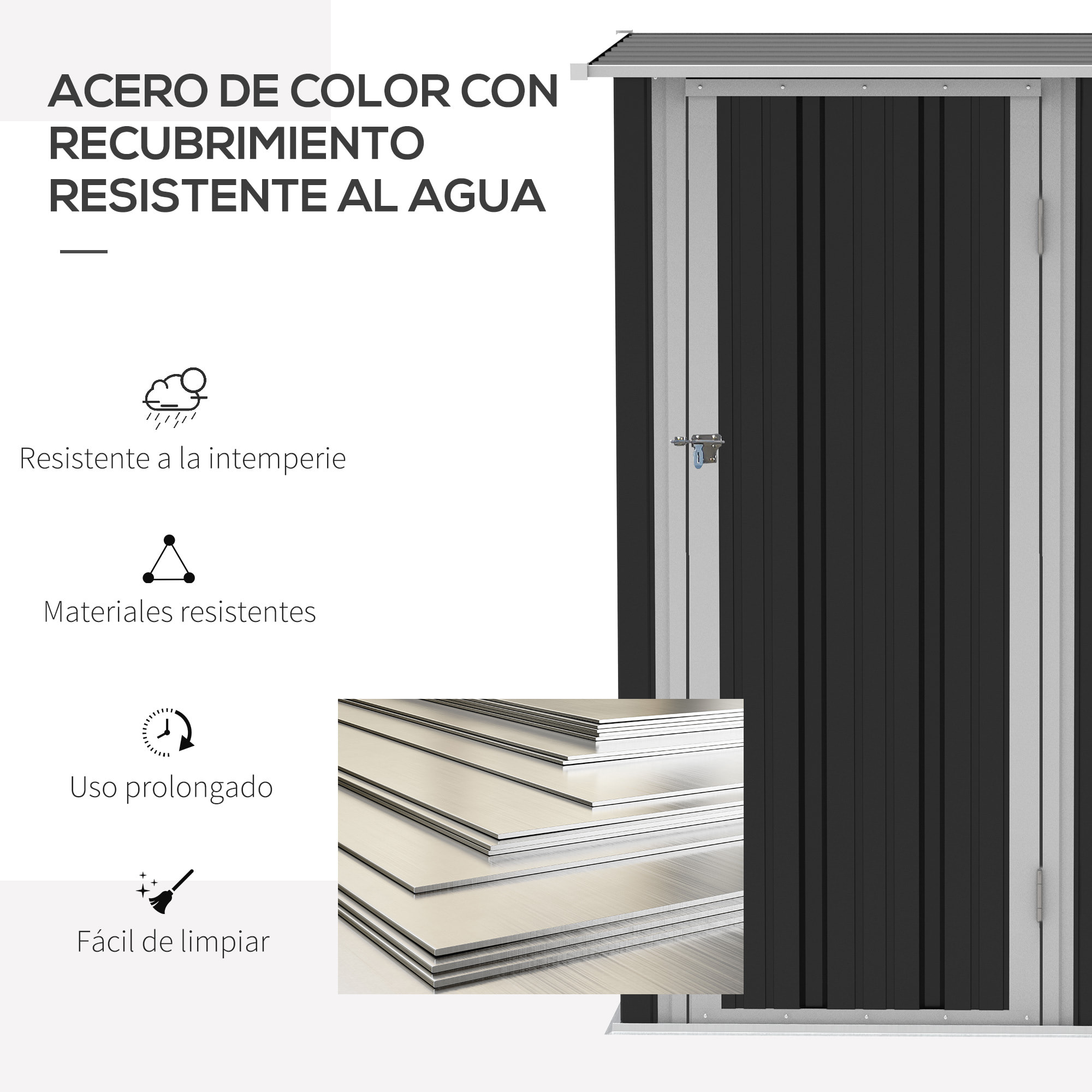 Caseta Jardín 1,07 m² 142x84x189 cm Acero Galvanizado con Puerta Cerradura Gris