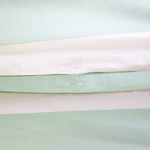 Parure de lit coton motifs rayures 2 places blanc et vert TENDORA