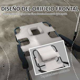 Outsunny Tumbona Plegable Tumbona de Jardín con Respaldo Ajustable en 4 Niveles Orificio de Lectura y Reposacabezas para Terraza Piscina 194x72x31 cm Crema