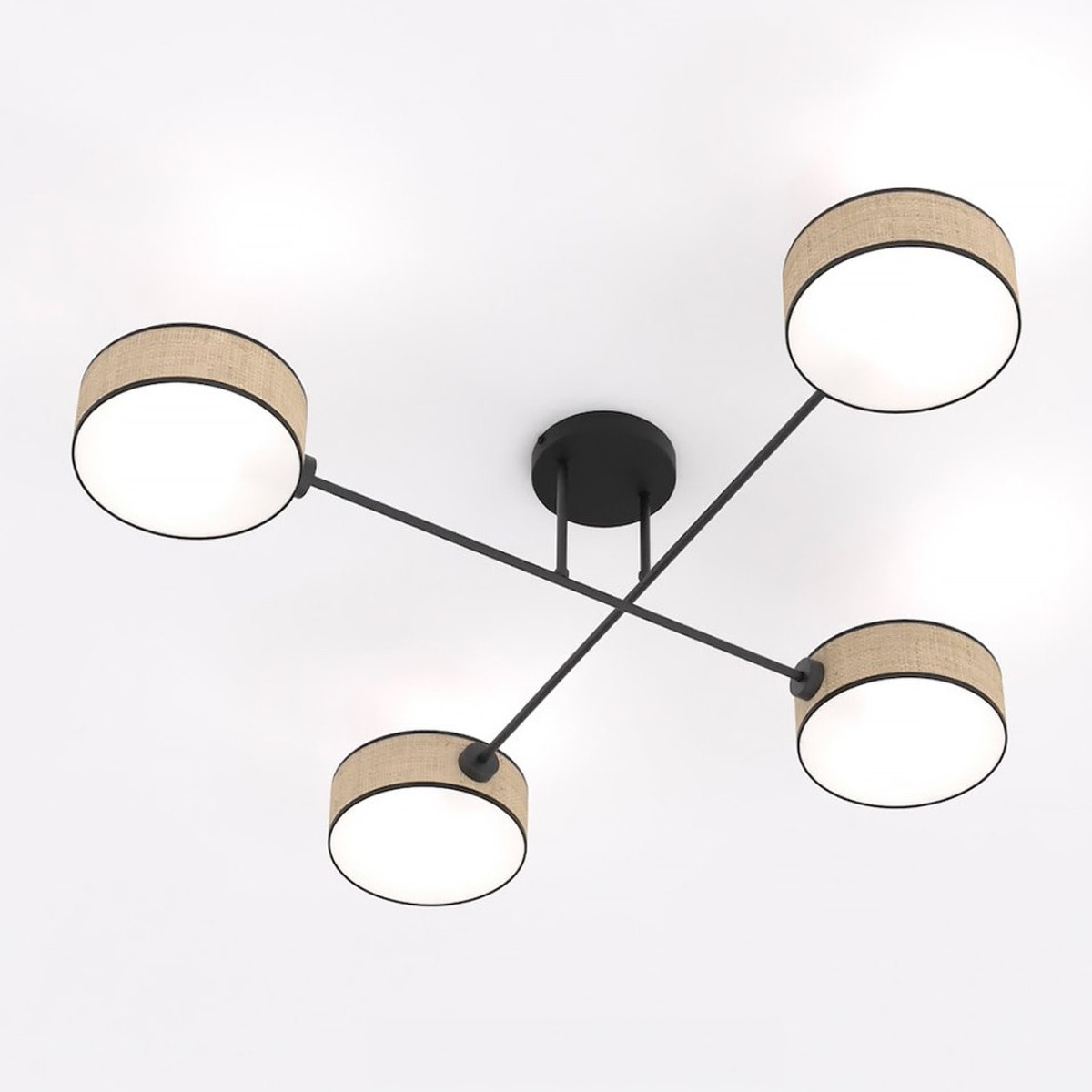 Lampada a sospensione Maga a quattro bracci in acciaio e rattan