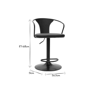 Tabouret de bar industriel noir réglable pivotant 360° BECKETT