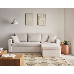 Cyrus - canapé d'angle réversible 4 places - convertible avec coffre - en velours côtelé - Beige