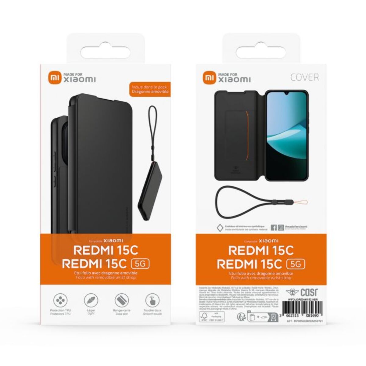 Etui avec cordon MADE FOR XIAOMI Redmi 15C 4G/5G Noir + dragonne