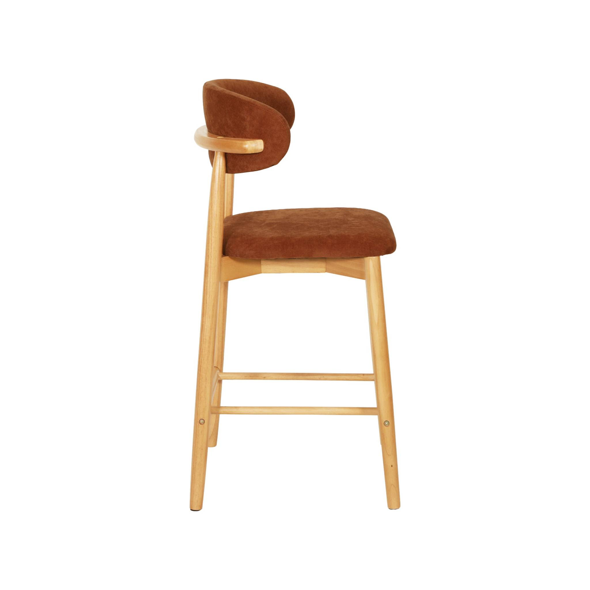 Tabouret de bar bois d'hévéa naturel et tissu chenille (lot de 2)  PAOLA