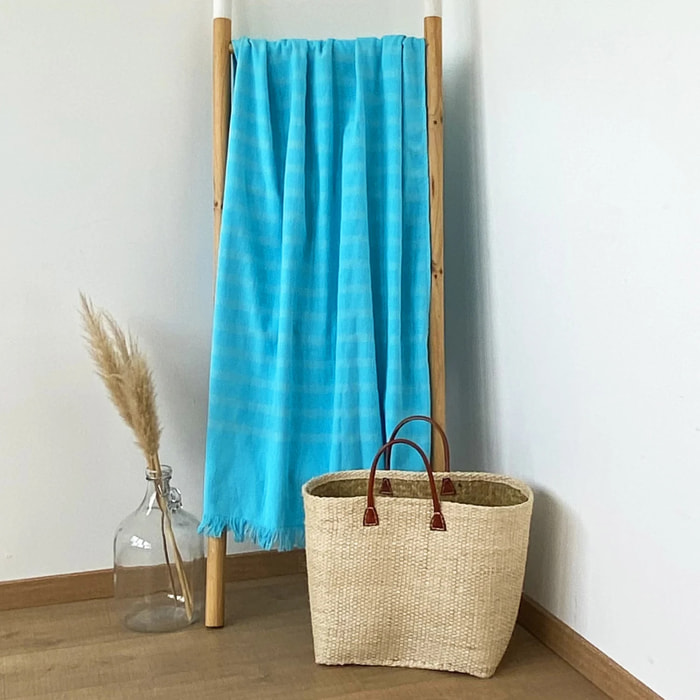 Fouta doublée éponge Alanya Turquoise 140x180 400g/m²