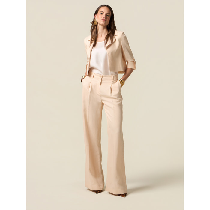 Oltre - Pantaloni palazzo misto lino - Rosa