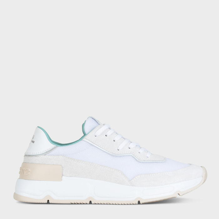 SNEAKER HOMBRE P06 DE MESH ANTE Y PIEL EFECTO ESPEJO BLANCO