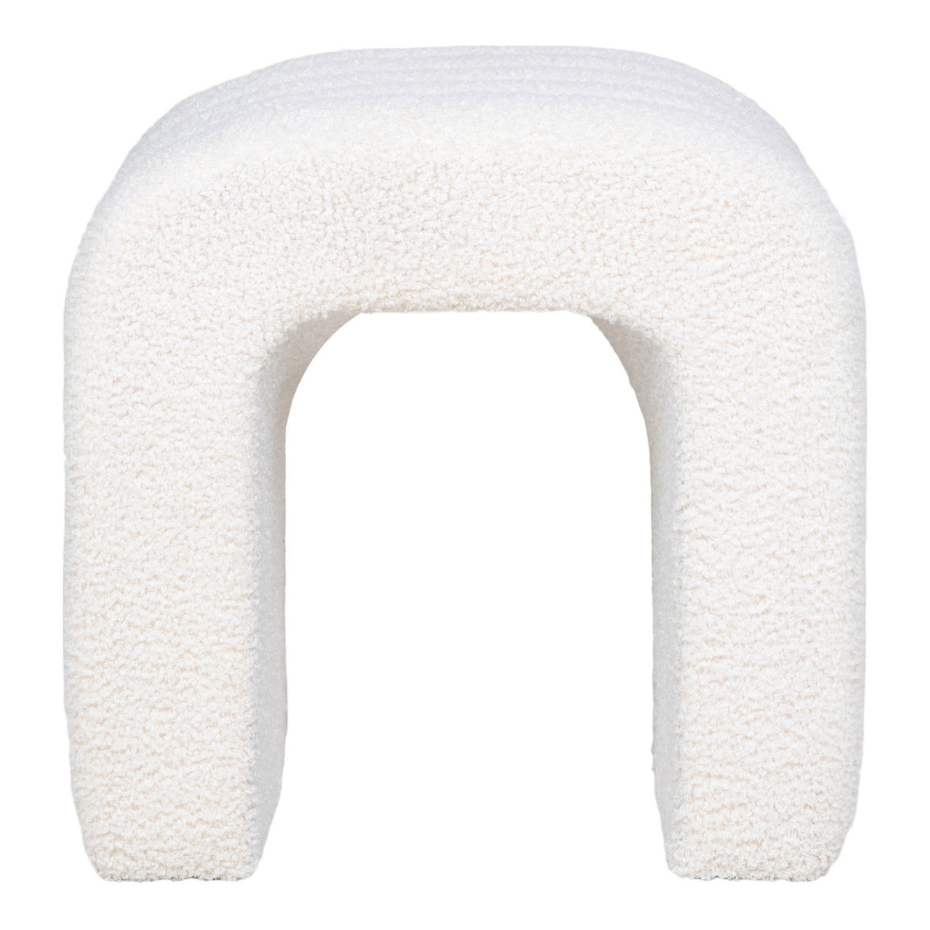 Pouf Colma in bouclé bianco forma arcata 42x41x36 cm