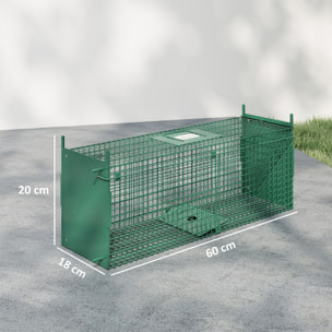 Trampa para Animales Vivos 60x18x20 cm Jaula Trampa para Gatos con 2 Puertas Asa y Marco de Acero para Conejos Ardillas Hurones Verde