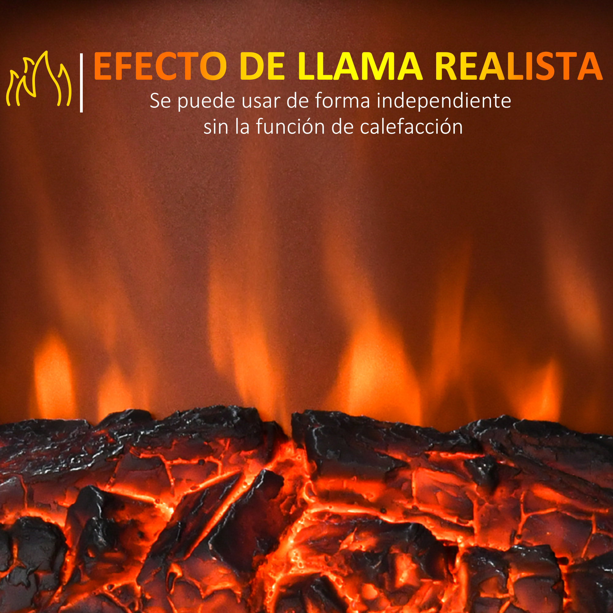 Chimenea Eléctrica Portátil 1000/2000W con Llama Simulada Termostato Ajustable y Protección Sobrecalentamiento para Salas de hasta 25m² 36,5x24x45,5 cm Blanco
