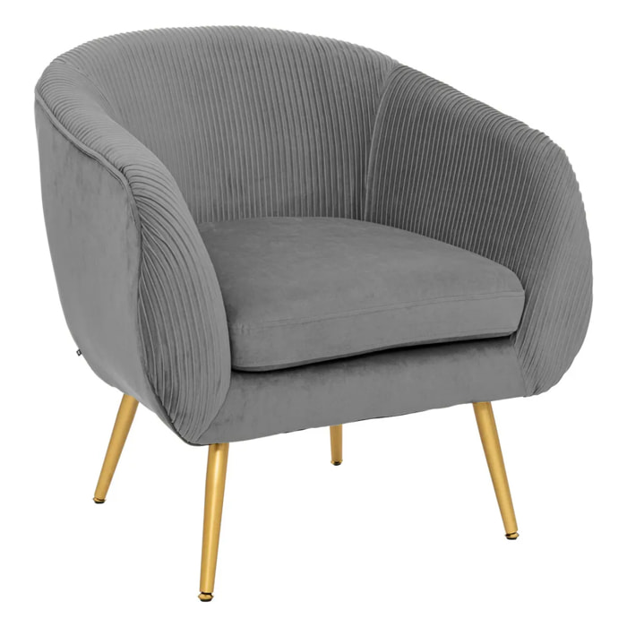 Fauteuil Gris "Solaro" en velours plissé