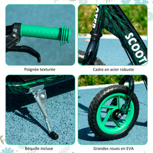 Trottinette patinette enfant à partir de 6 ans roues 30 cm guidon réglable poignée frein et béquille acier vert