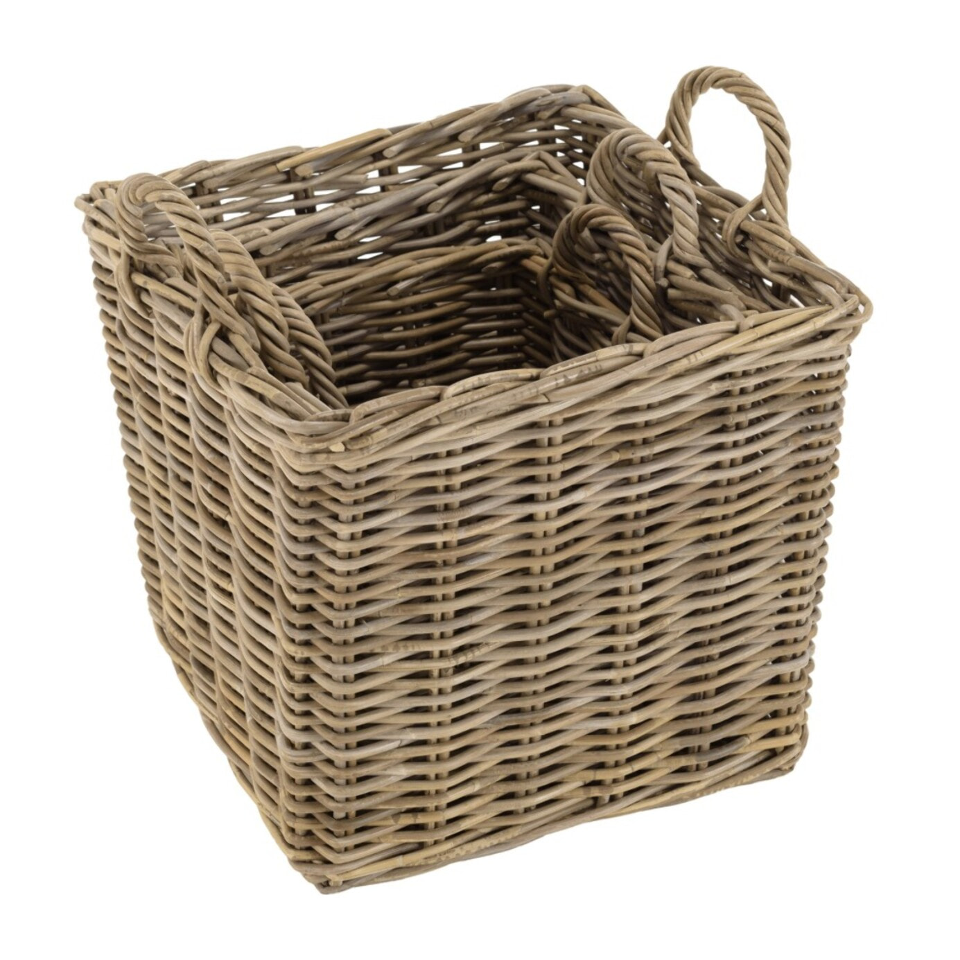 KALLY - Set de 3 paniers de rangement carrés en kubu naturel