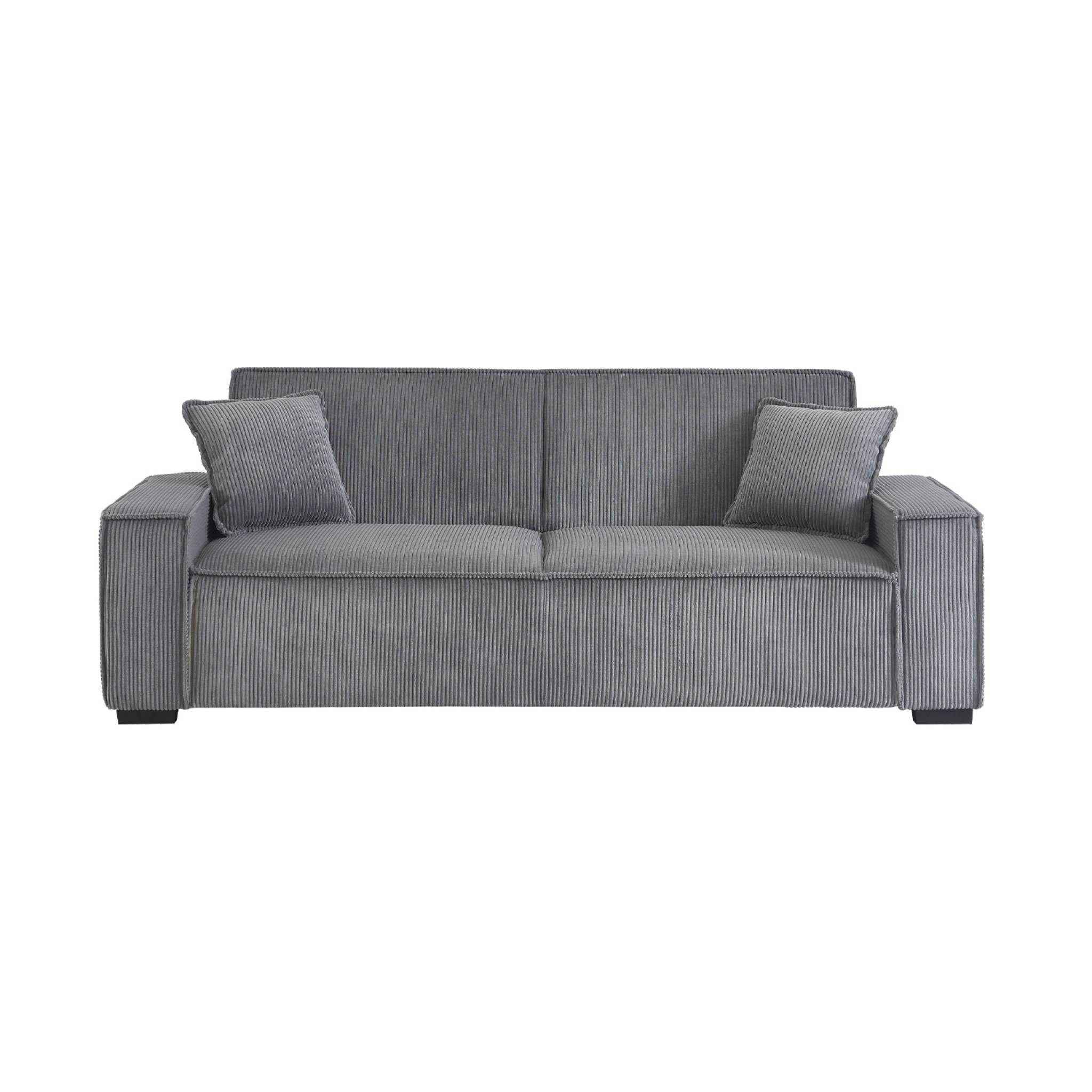 Canapé convertible 3 places gris clair velours côtelé L 231 x P 96.5 x H 80cm