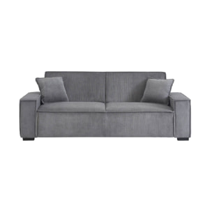 Canapé convertible 3 places gris clair velours côtelé L 231 x P 96.5 x H 80cm