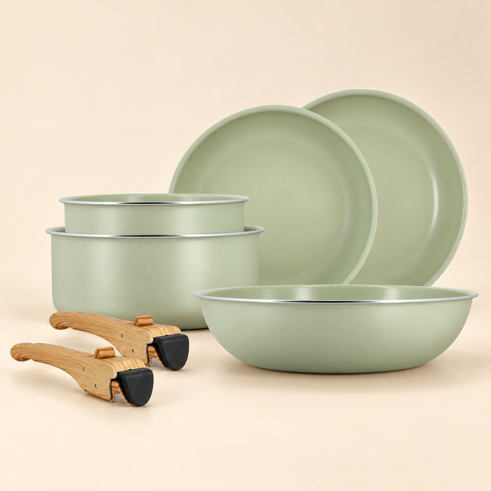 Batterie de cuisine 7 pièce amovible en aluminium celadon - tous feux CELADON