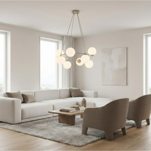 Lampada a sospensione Azura in acciaio beige e vetro opalino